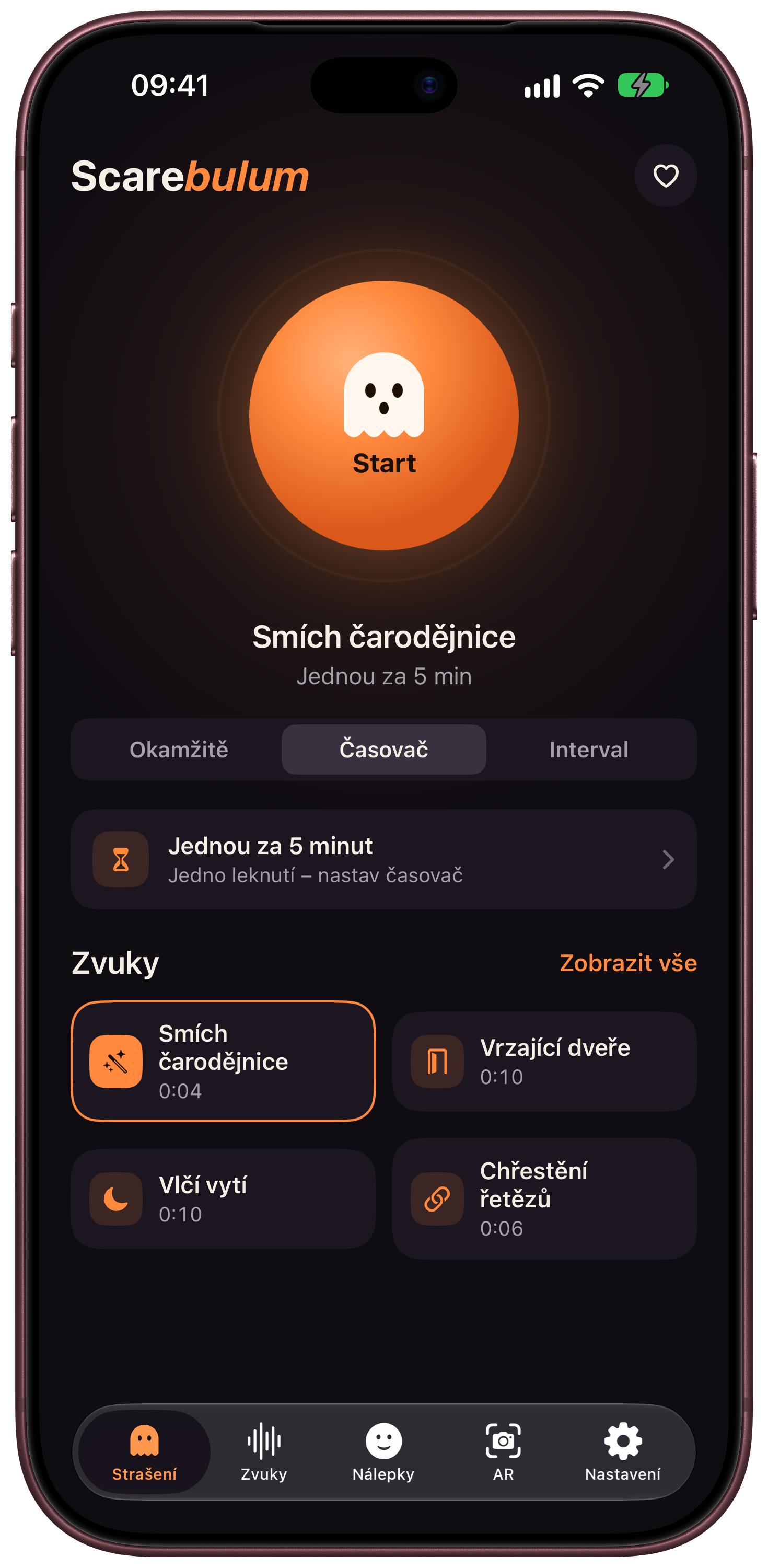 Scarebulum · Zvuky a časovače · iPhone