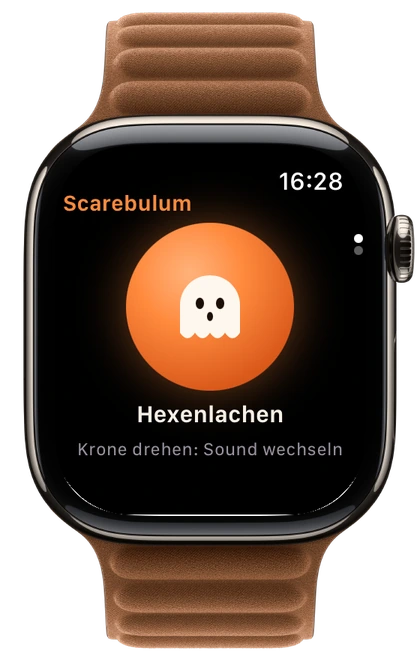 Scarebulum auf der Apple Watch mit orangefarbenem Geister-Auslöser