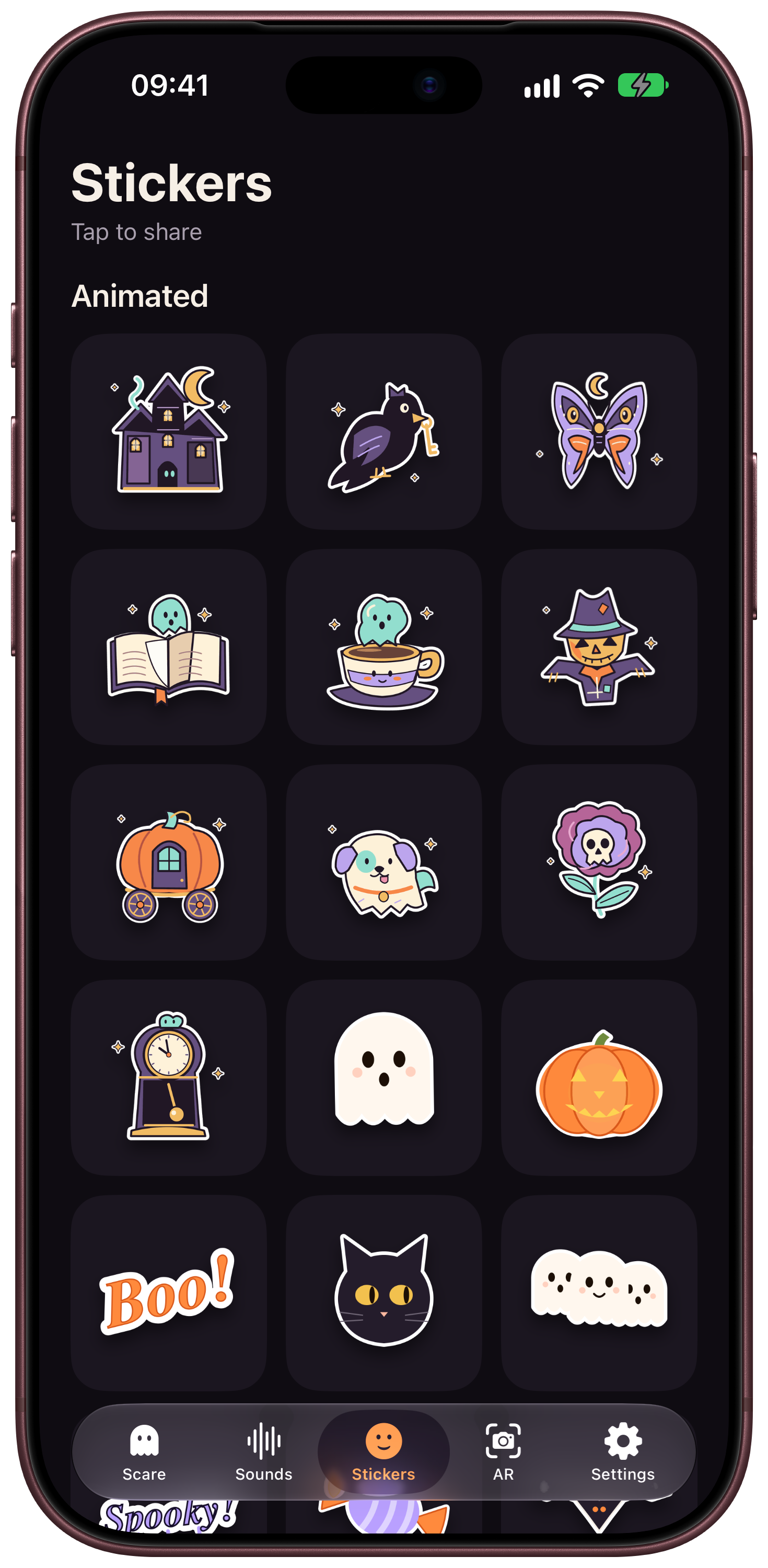 Scarebulum Halloween sticker collection on iPhone
