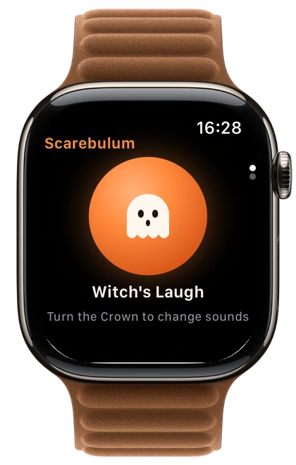 Scarebulum on Apple Watch showing the orange ghost sound trigger