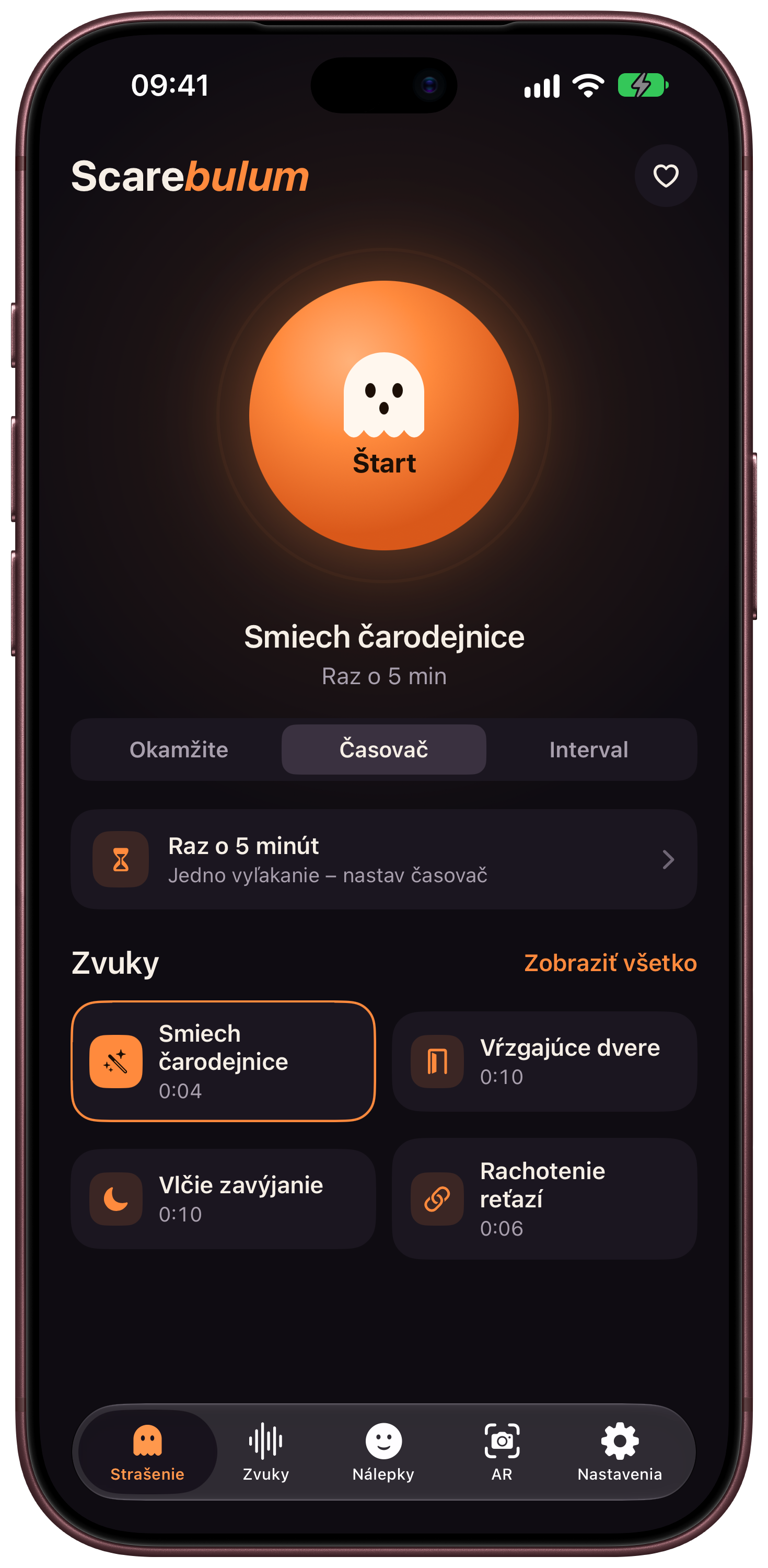 Scarebulum · Zvuky a časovače · iPhone
